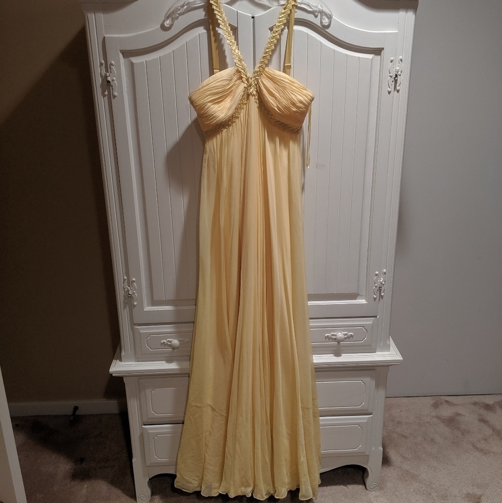 BCBG Yellow Chiffon Evening Gown/ Prom Dress